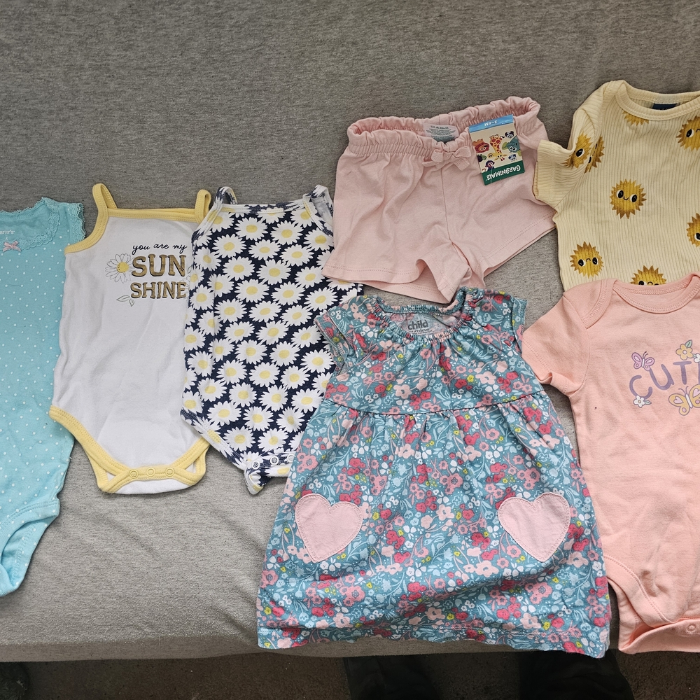 Floral Heart Baby Dress + Spring Onesie Set - Blue, Pink, Yellow